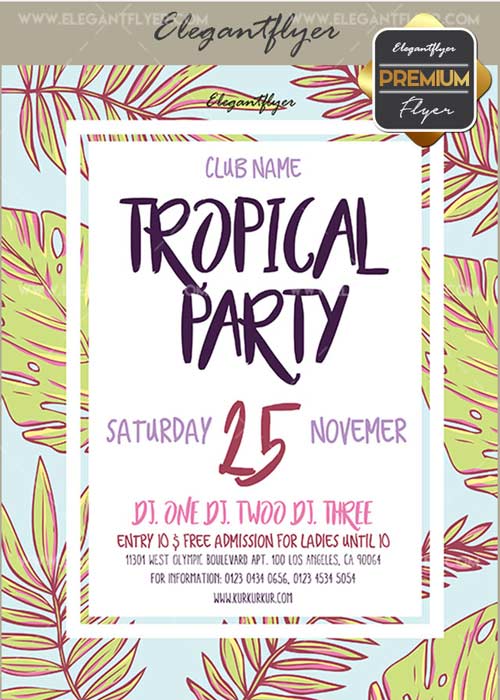 Tropical Party V18 Flyer PSD Template + Facebook Cover
