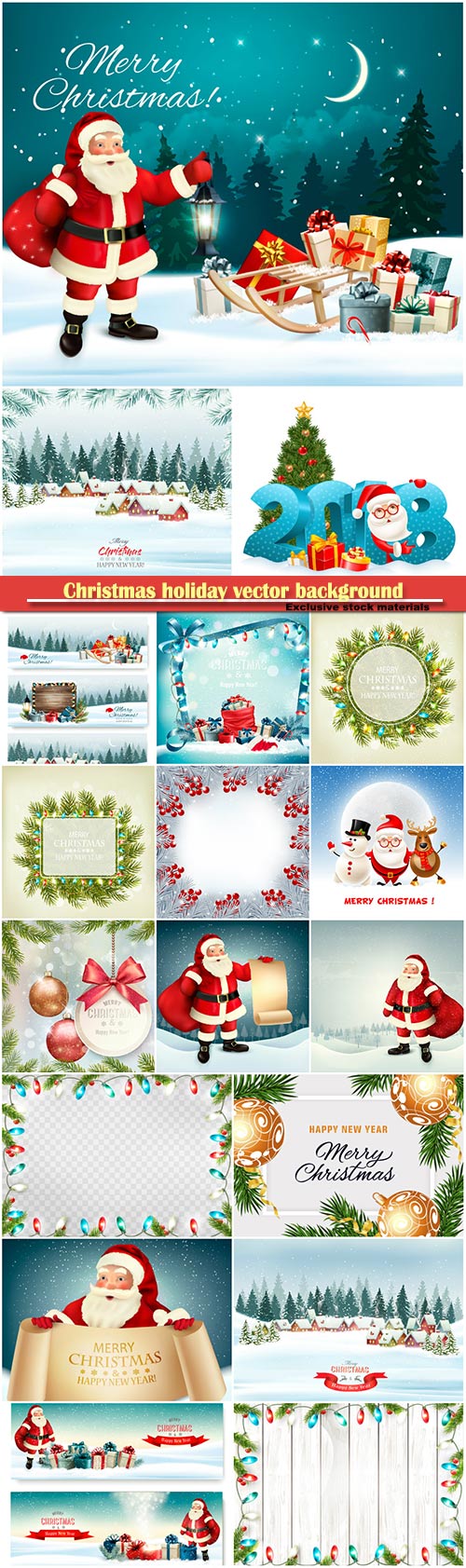 Christmas holiday vector background with Santa Claus and branches of tree and a colorful balls
