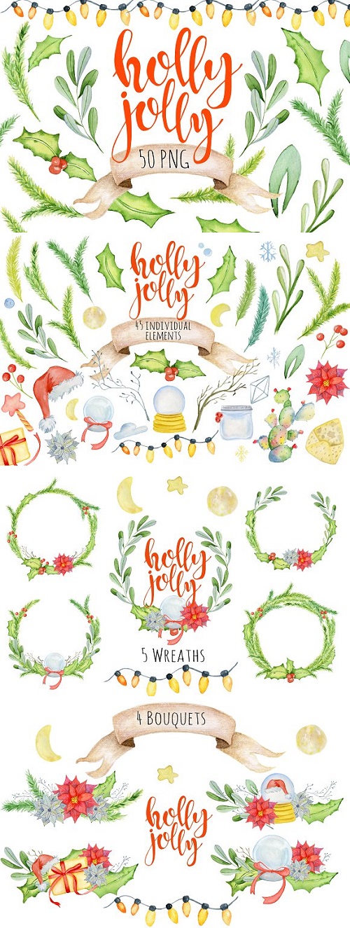 Christmas floral watercolor clipart - 2076919