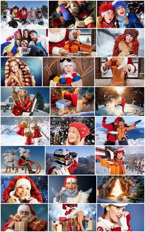 Christmas illustration of a woman in a fur coat Santa Claus holiday gift 25 HQ Jpeg