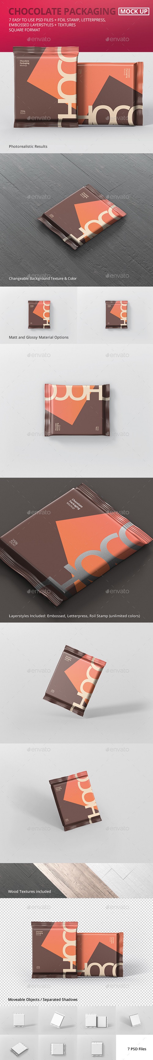Foil Chocolate Packaging Mockup - Square Size - 21180593