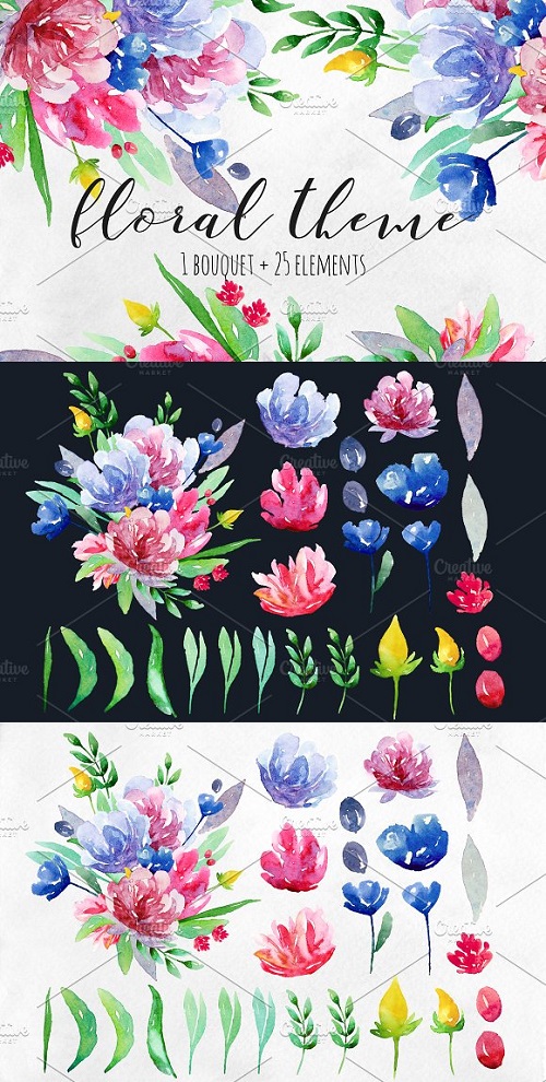 Watercolor summer flowers clip art - 2175021