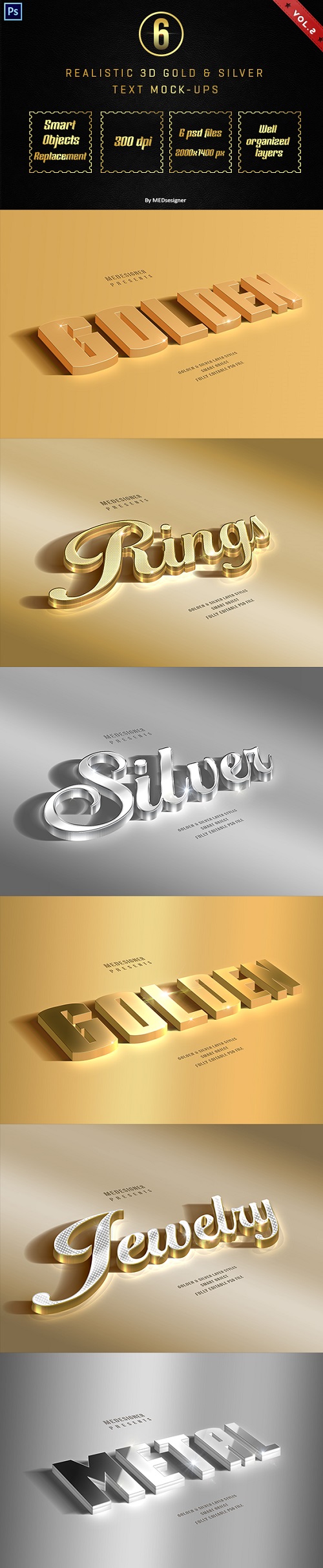 3D Golden & Silver Layer Styles Vol.2 21257186