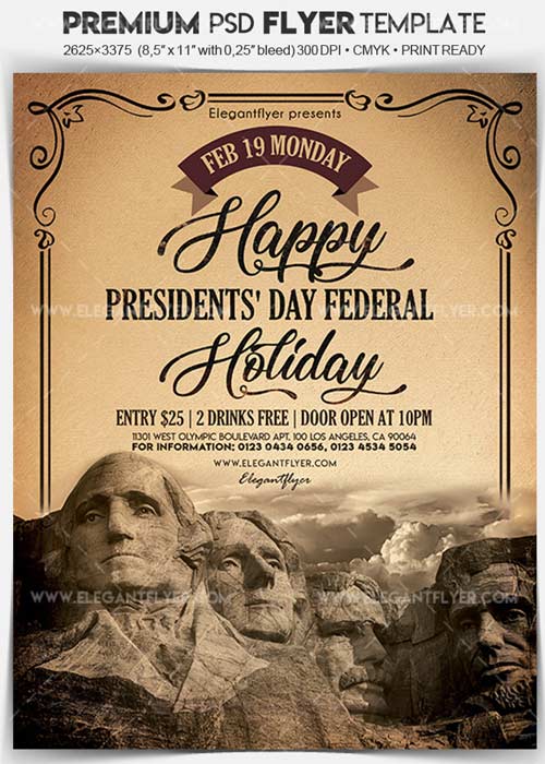 President’s Day Federal Holiday V1 Flyer PSD Template + Facebook Cover