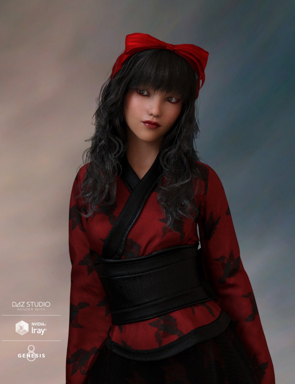 Ayako Hair & Bow for Genesis 8 Female(s)
