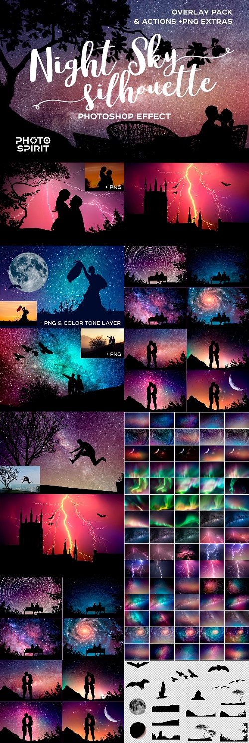 Night Sky Silhouette Actions - 2223145
