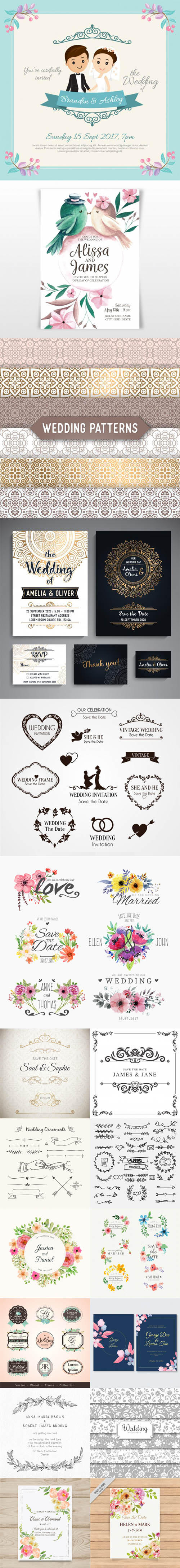 18 Cute Wedding Templates Collection in Vector