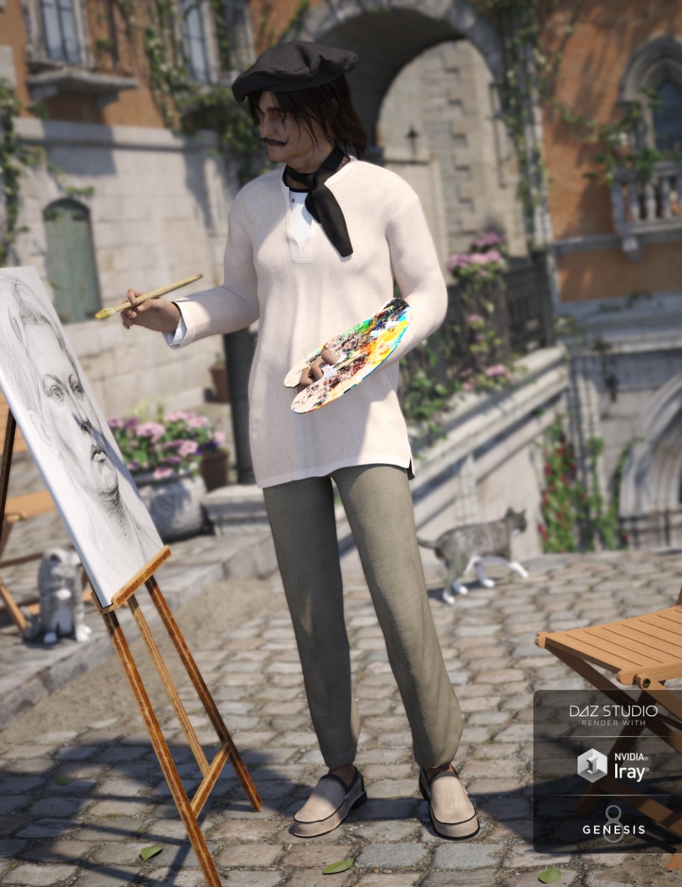 dForce French Painter Outfit for Genesis 8 Male(s) 
