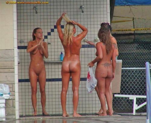 public shower Naked in a