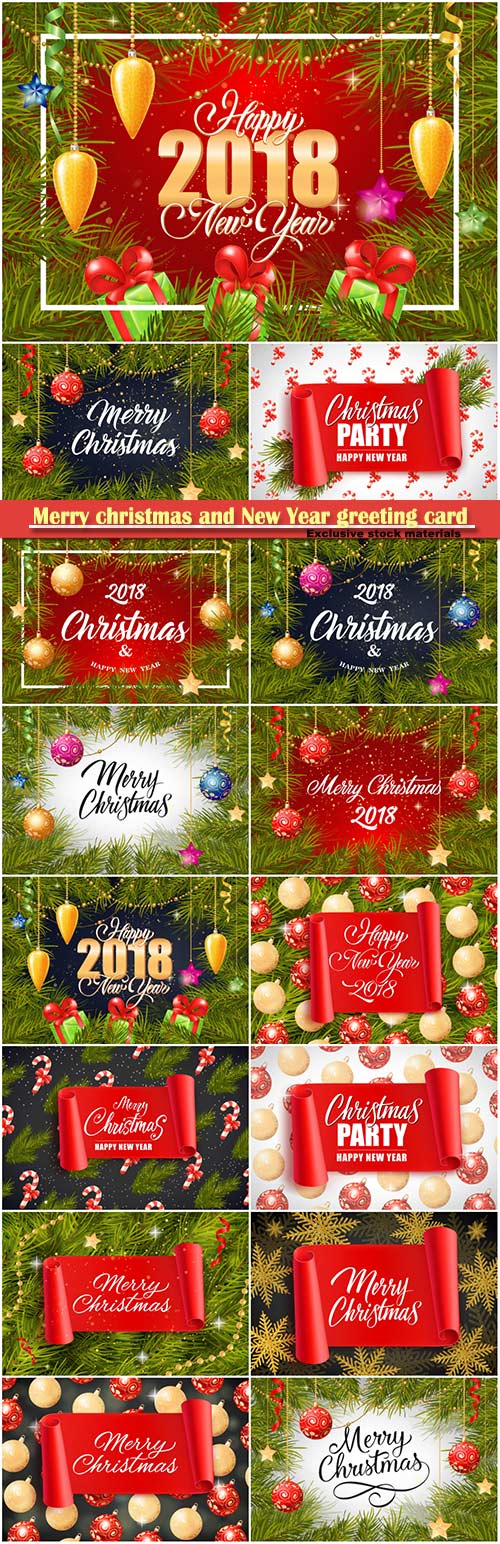 Merry christmas and New Year greeting card vector # 30