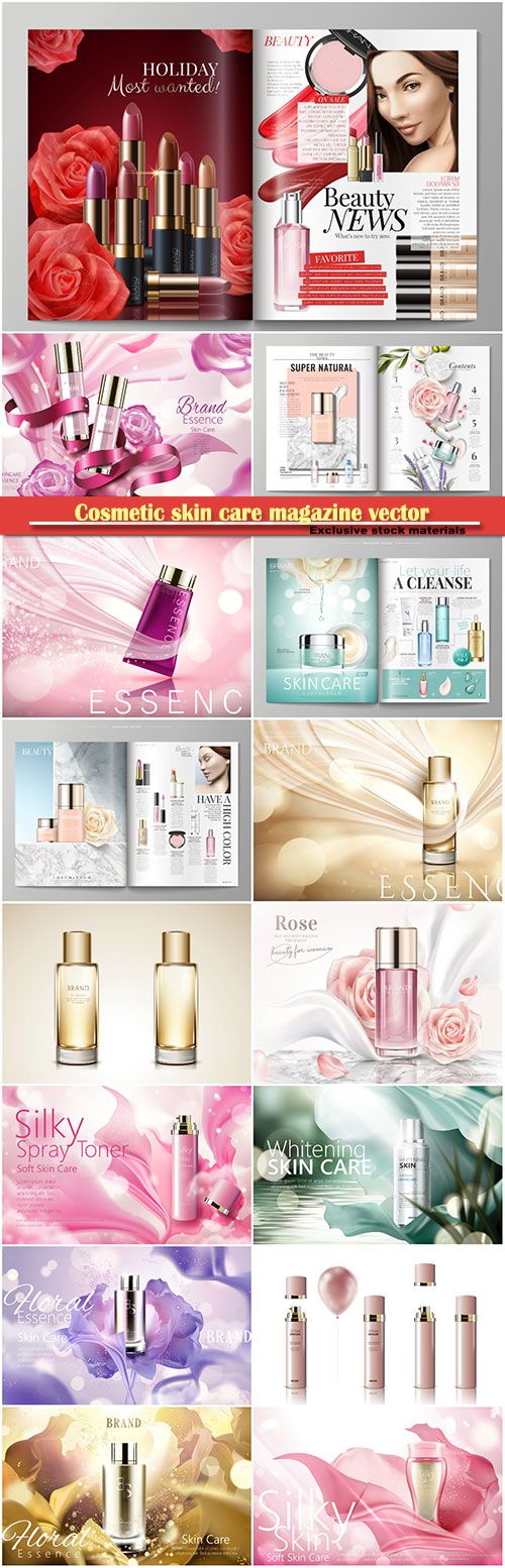 Cosmetic skin care magazine vector template