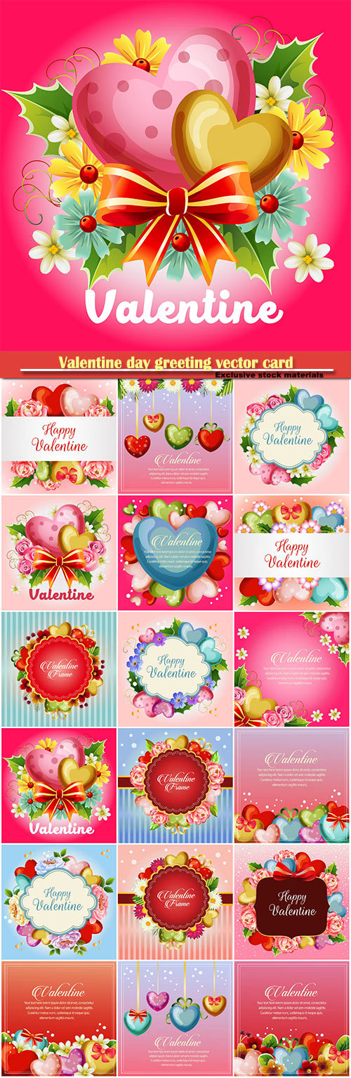 Valentine day greeting vector card, hearts i love you # 16