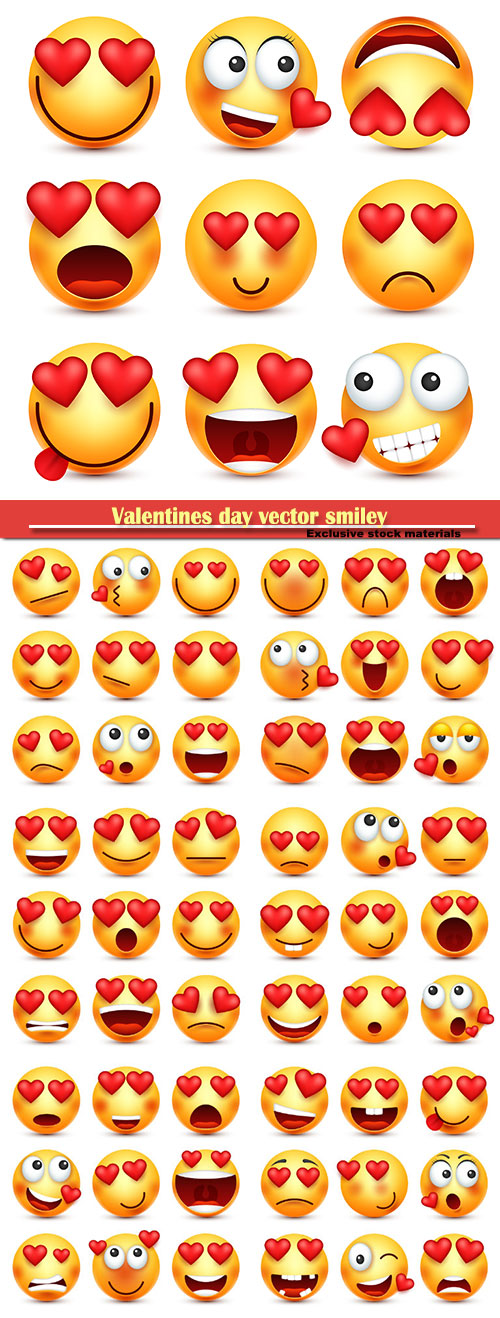 Valentines day vector smiley, emoji with heart
