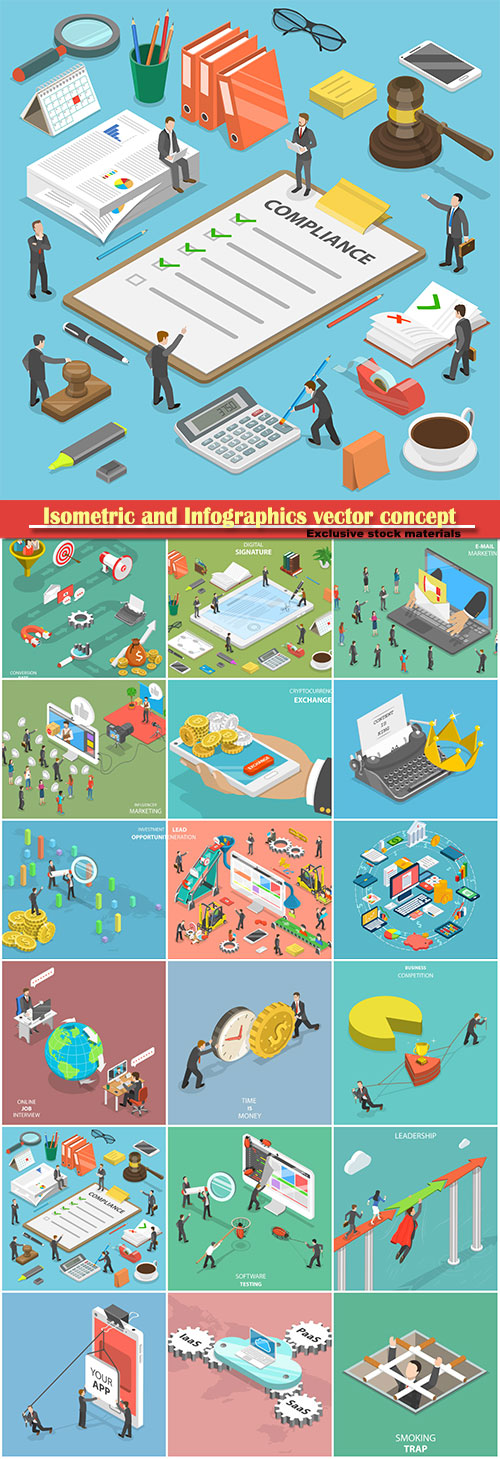 Isometric and Infographics vector concept, icon set on business style # 2